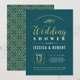 Goud en Blauwgroen | Elegant Couples Wedding Showe Kaart