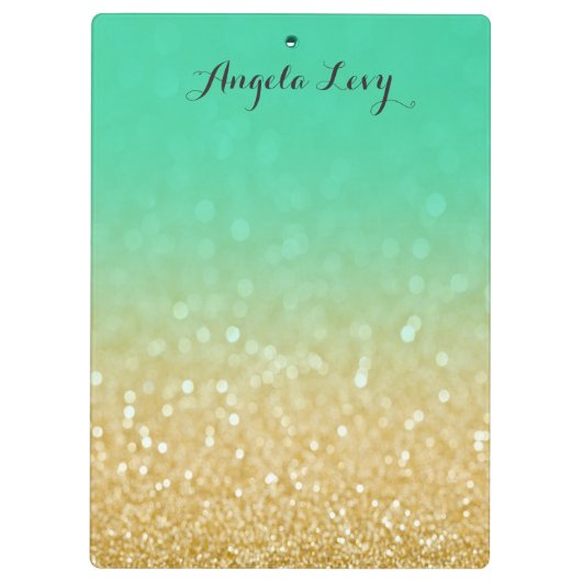 Goud en Blauwgroen gepersonaliseerd klembord voor (Achterkant)
