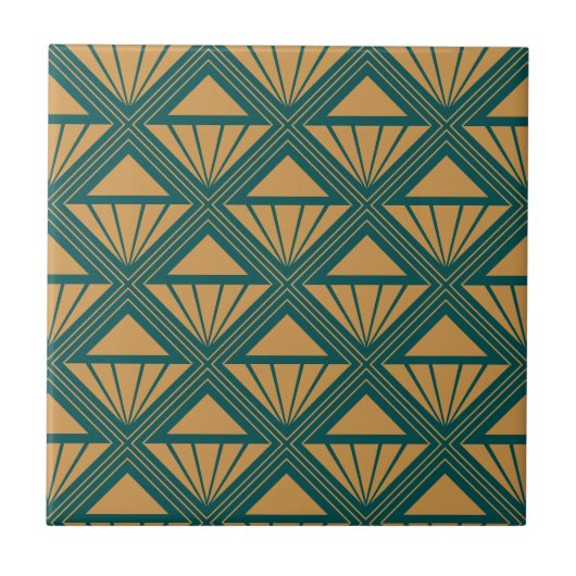 Goud en blauwgroen groen Art Deco ontwerp met rhom Tegeltje (Voorkant)