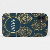 Goud en blauwgroen groen damast patroon Case-Mate iPhone case (Achterkant (horizontaal))