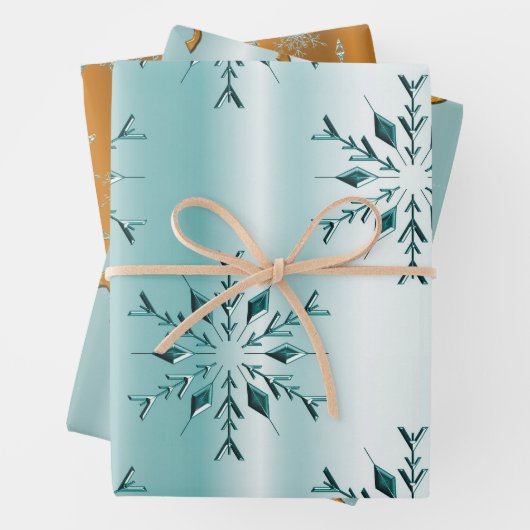 Goud en Blauwgroen kerstfeest Inpakpapier Vel (In situ)