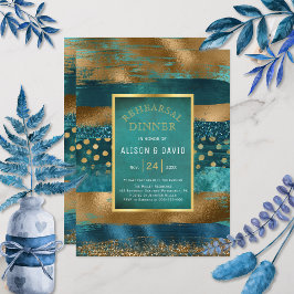 Goud en blauwgroen penseelverfstreken repetitief d kaart