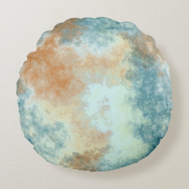 Goud en Blauwgroen Rond Kussen (Voorkant)