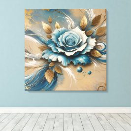 Goud en Blauwgroen Roos Canvas Afdruk