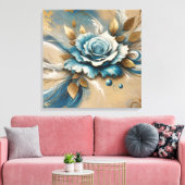 Goud en Blauwgroen Roos Canvas Afdruk (Insitu (Woonkamer))