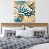 Goud en Blauwgroen Roos Canvas Afdruk (Insitu (Slaapkamer))