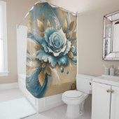 Goud en Blauwgroen Roos Douchegordijn (In situ)