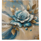 Goud en Blauwgroen Roos Douchegordijn (Voorkant)
