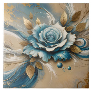 Goud en Blauwgroen Roos Tegeltje