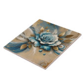 Goud en Blauwgroen Roos Tegeltje (Zijkant)