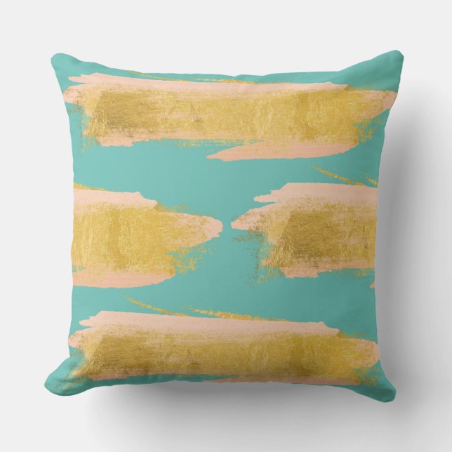Goud en Blauwgroen Sierkussen (Voorkant)