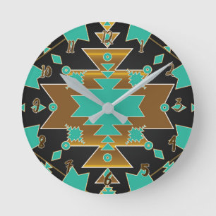 Goud en Blauwgroen Turquoise Black Grey Southweste Ronde Klok
