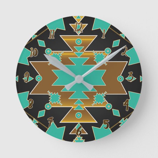 Goud en Blauwgroen Turquoise Black Grey Southweste Ronde Klok (Voorkant)