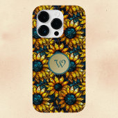 Goud en Blauwgroen Zonnebloem Glas in lood Monogra Case-Mate iPhone Case