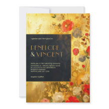 Goud en bloemen bruiloft uitnodiging