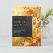 Goud en bloemen bruiloft uitnodiging (Staand voorkant)