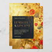 Goud en bloemen bruiloft uitnodiging (Voorkant / Achterkant)