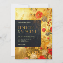 Goud en bloemen bruiloft uitnodiging