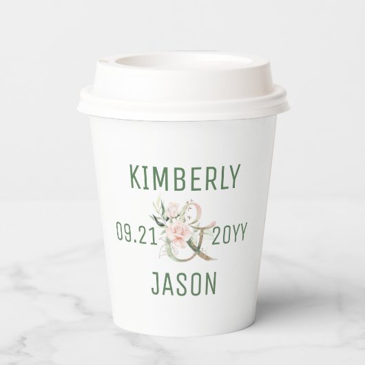 Goud en bloemen en ampersand bruiloft papieren bekers (Achterkant)