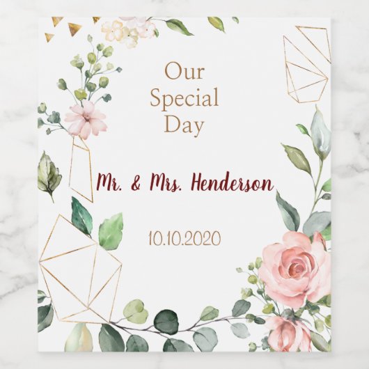 Goud en Bloemen Label Set Wijn Etiket (Enkel label)