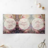 Goud en bloemen Quinceanera Drieluik Uitnodiging (Binnen)