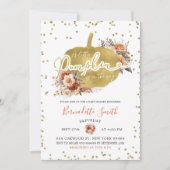 Goud en Bloemen Verbrand Sinaasappel Pompoen Baby Kaart (Voorkant)