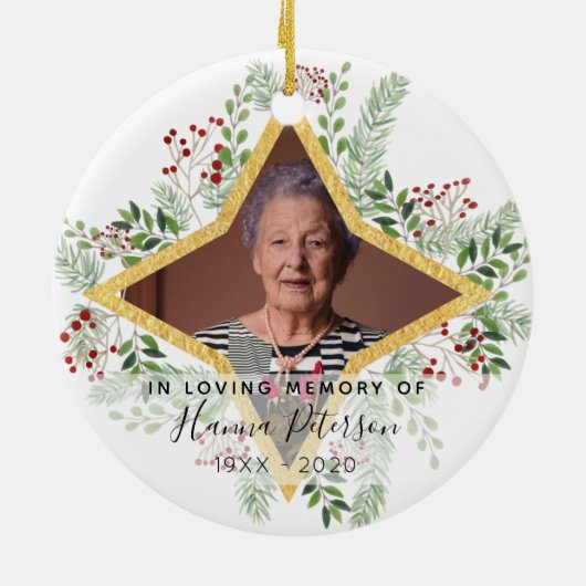 Goud en bloementaal keramisch ornament (Achterkant)