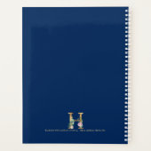 Goud en bloemetjesmonogram op blauw 3 Ring B Planner (Achterkant)