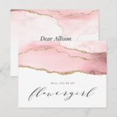 goud en blos agaat wil je mijn bloemenmeisje zijn uitnodiging briefkaart (Voorkant / Achterkant)