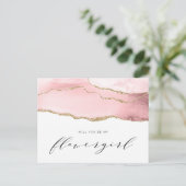 goud en blos agaat wil je mijn bloemenmeisje zijn uitnodiging briefkaart (Staand voorkant)