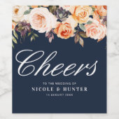 Goud en blozend marineblauw bruiloft wijn etiket (Enkel label)