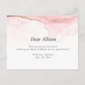 Goud en blush agate zal je mijn Maid van Eer zijn Uitnodiging Briefkaart (Achterkant)