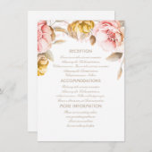 Goud en Blush Bloemen Trouwinformatie Gast Informatiekaartje (Voorkant / Achterkant)