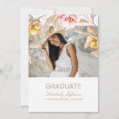 Goud en Blush Bloemen Waterverf Foto Afstuderen Kaart (Voorkant)