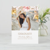 Goud en Blush Bloemen Waterverf Foto Afstuderen Kaart (Staand voorkant)