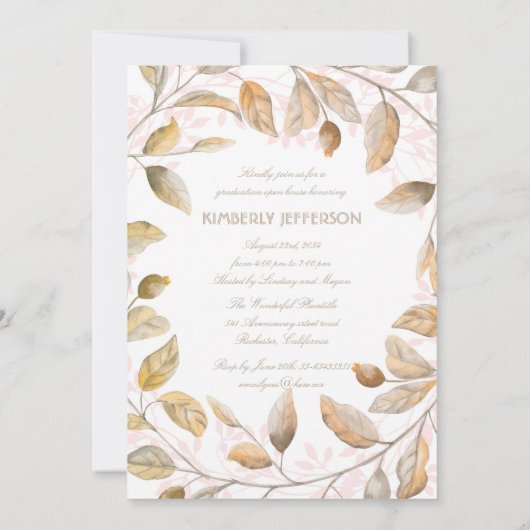 Goud en Blush Bloemen Waterverf Foto Afstuderen Kaart (Achterkant)