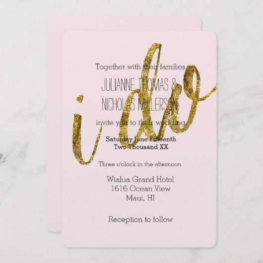 Goud en Blush Ik doe Bruiloft Kaart (Voorkant / Achterkant)