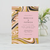 Goud en Blush Marmer Abstracte Bruiloft Uitnodigin Kaart (Staand voorkant)