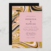 Goud en Blush Marmer Abstracte Bruiloft Uitnodigin Kaart (Voorkant / Achterkant)