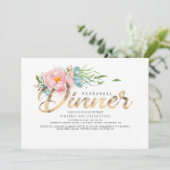 Goud en Blush Roze Bloemen Repetitie Diner Kaart (Staand voorkant)