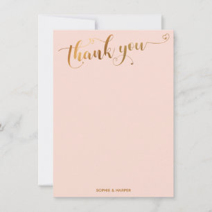 Goud en Blush Roze Dankjewel Calligrafie & Hartjes Bedankkaart
