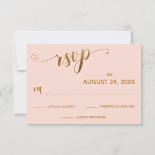 Goud en Blush Roze RSVP-kalligrafie met harten RSVP Kaartje