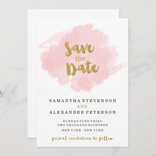 Goud en Blush Sla de Datum op Save The Date (Voorkant / Achterkant)
