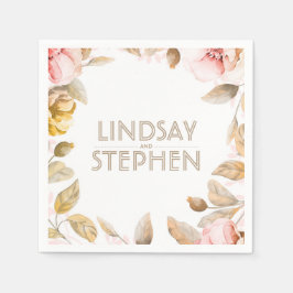 Goud en Blush Waterverf Bloemen Vintage bruiloft Servet