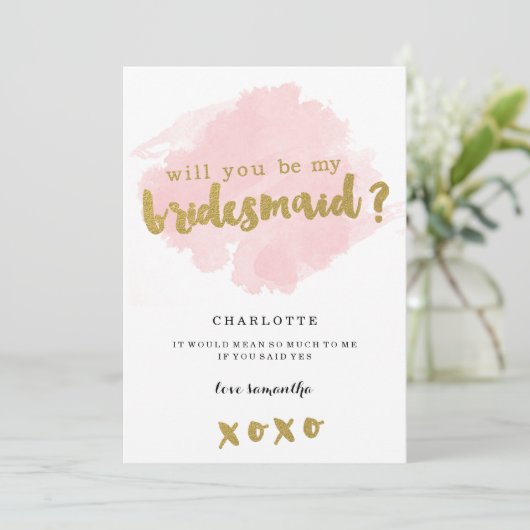 Goud en Blush word je mijn Bridesmaid? Kaart (Staand voorkant)