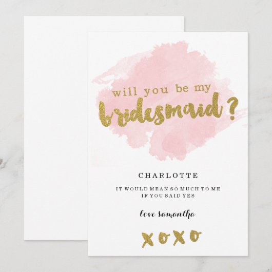 Goud en Blush word je mijn Bridesmaid? Kaart (Voorkant / Achterkant)