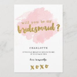 Goud en Blush word je mijn Bridesmaid? Kaart