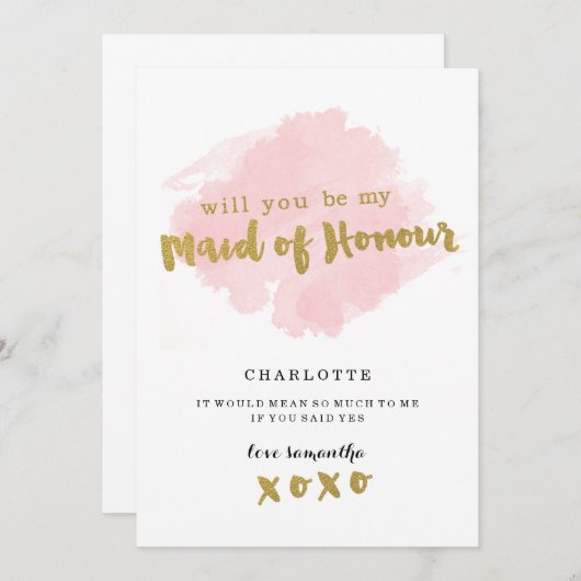 Goud en Blush word je mijn meisje van eer? Kaart (Voorkant / Achterkant)