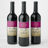 Goud en bordeaux Damask Posh Bruiloft Wijn Label Etiket (Flessen)