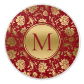 Goud en bordeaux damasks Monogram Keramische Knop (Voorkant)